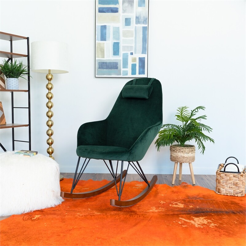 Padova Mid Century Modern Indoor Nursery Velvet Rocking Chairs in Green