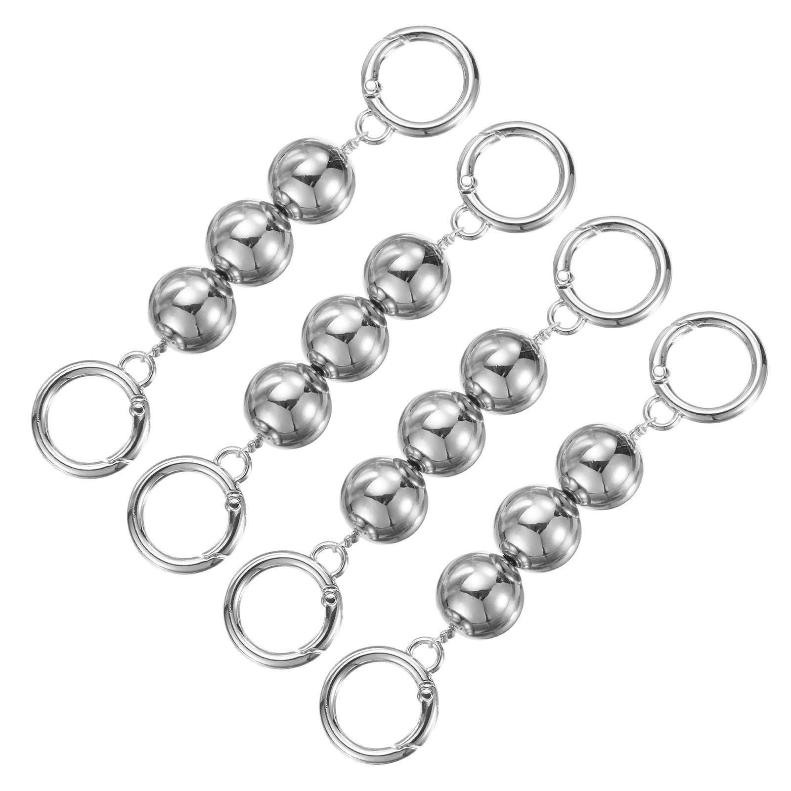 4.72IN Purse Strap Extender [4PCS] Pearl Bag Short Chain [Large Silver Beaded]