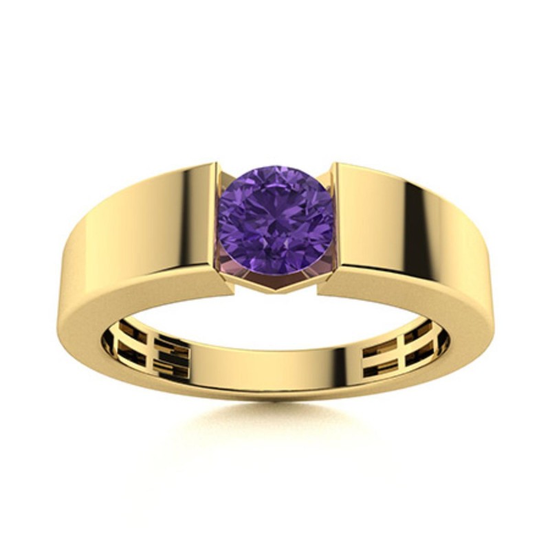 925 Silver Round Amethyst Stone New Solitaire Mother Promise Ring Jewelry
