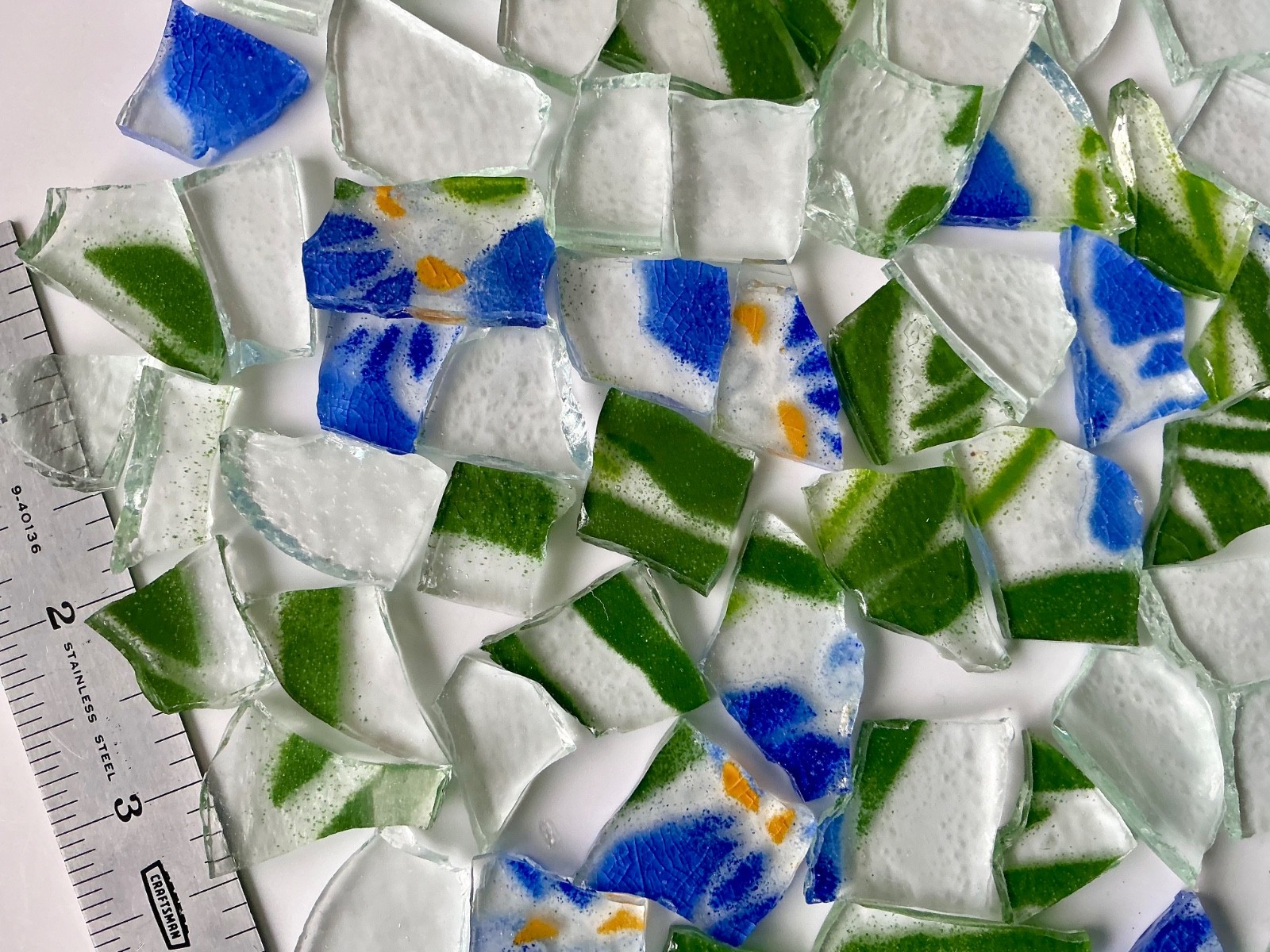Broken Glass Mosaic Tiles Blue & Greens ~ IRIS ~ Fused Art Glass 90+ pieces