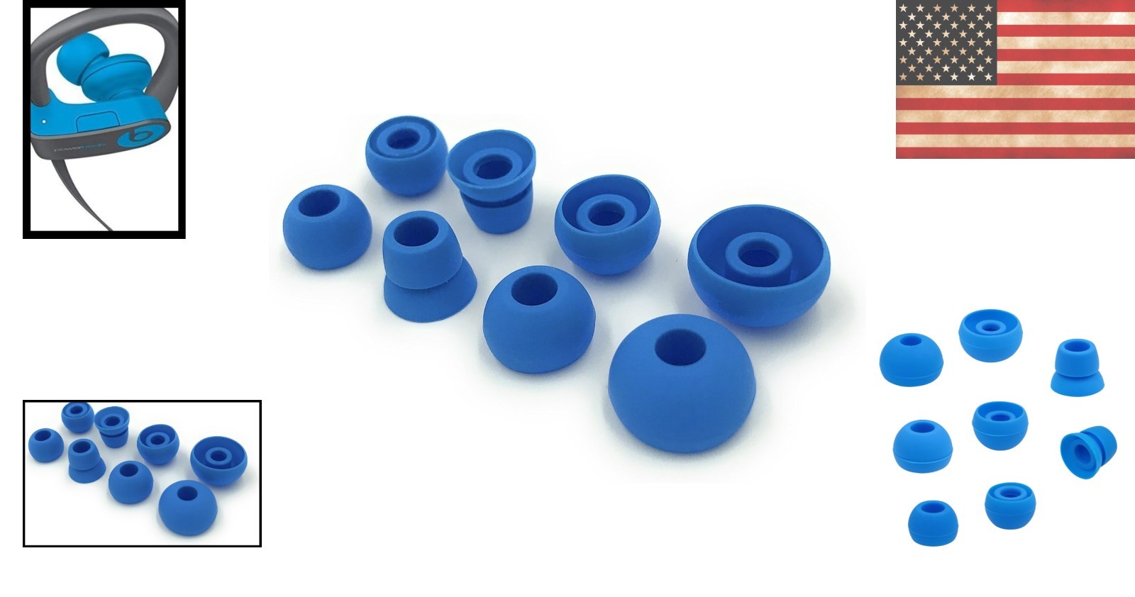 Comfortable Blue Replacement Ear Tips for Beats Powerbeats – 4 Sizes Included