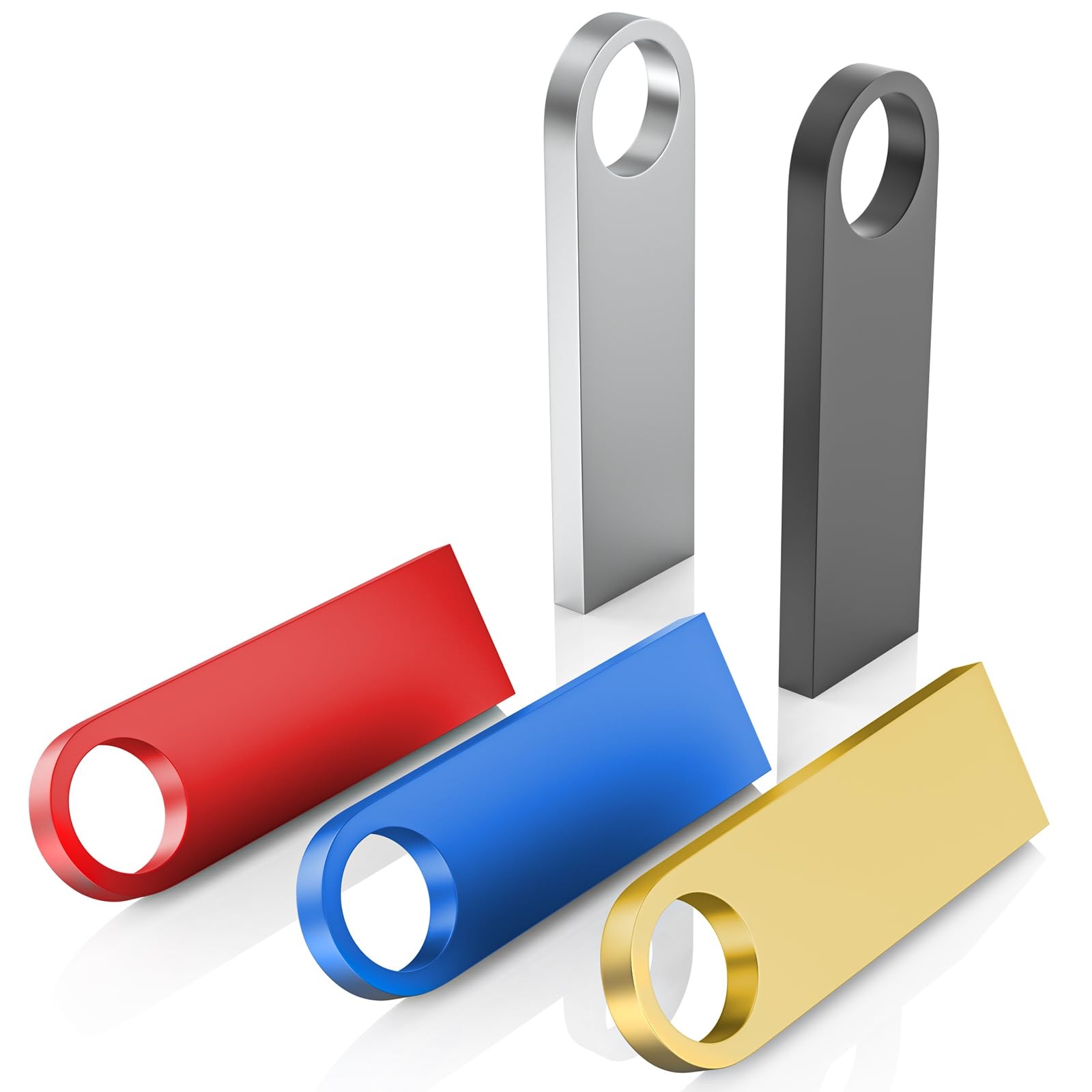 5 Pack 16GB USB Flash Drive with Keychains, Sleek Metal USB 2.0 Thumb Drives ...