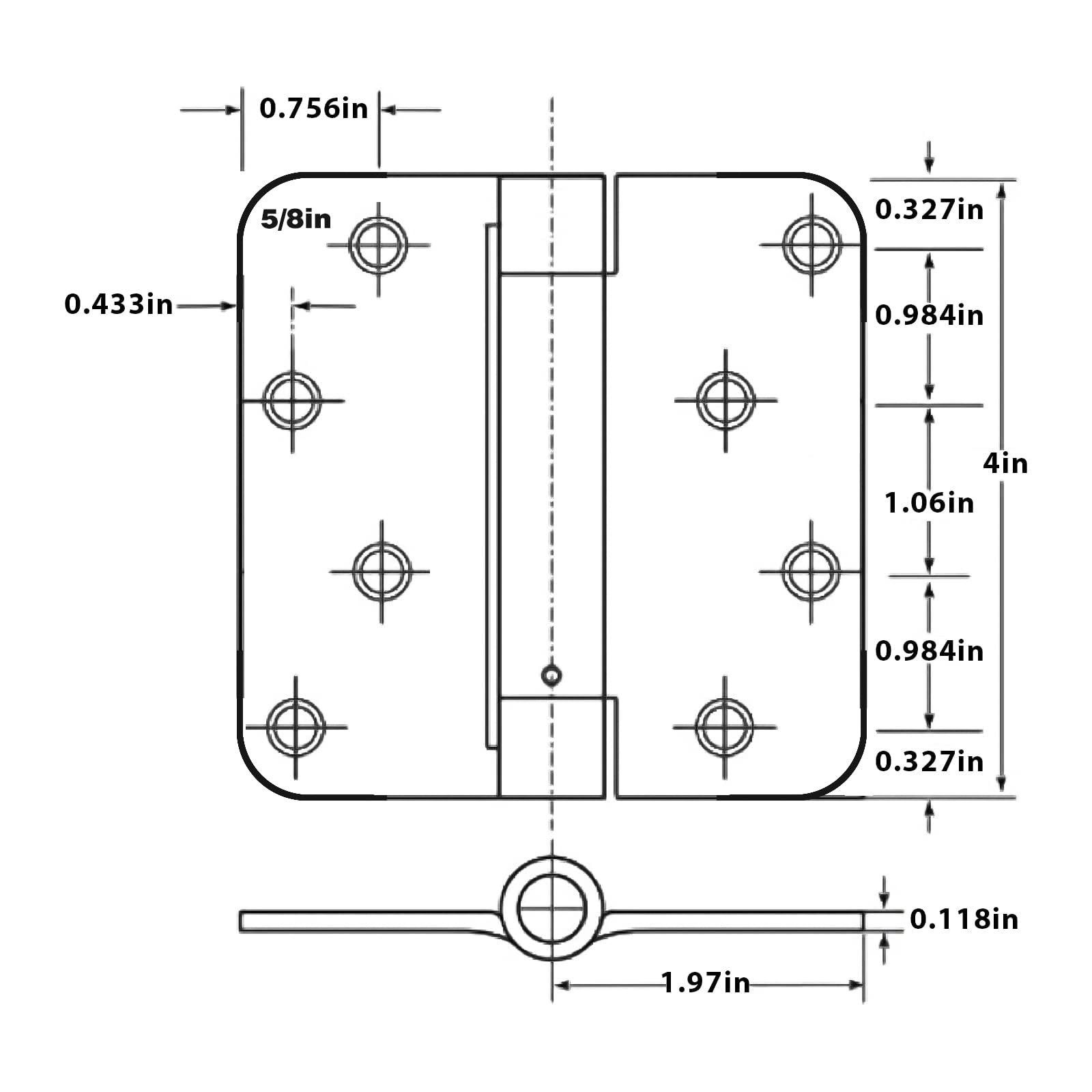 3 Pack Self Closing Door Hinges 4 Inch Black Spring Hinge with 5/8" Radius Co...