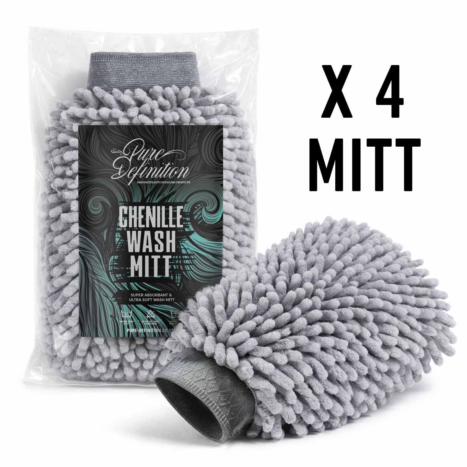 Chenille Wash Mitt X 4 Microfibre Noodle Car Washing Cleaning Pure Definition
