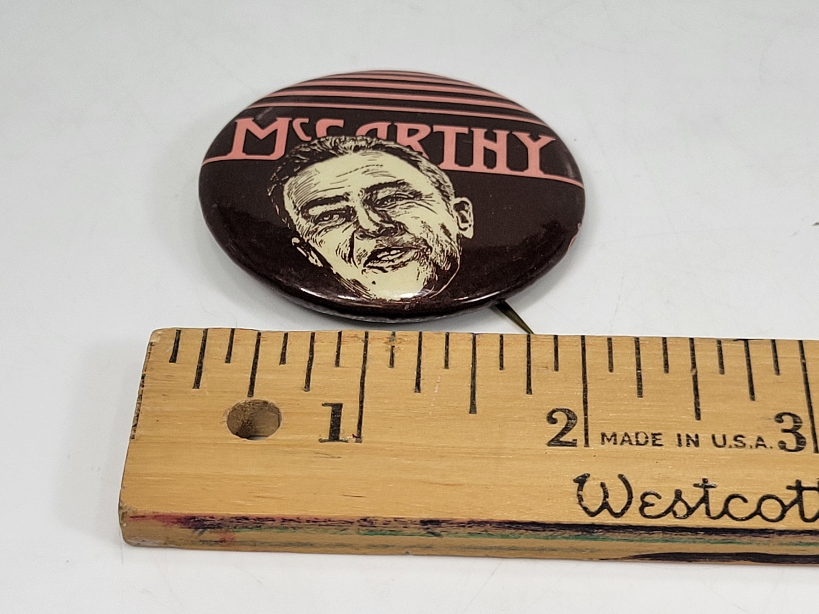 VINTAGE 1968 EUGENE MCCARTHY CAMPAIGN BUTTON -2" - BROWN AND PINK PORTRAIT