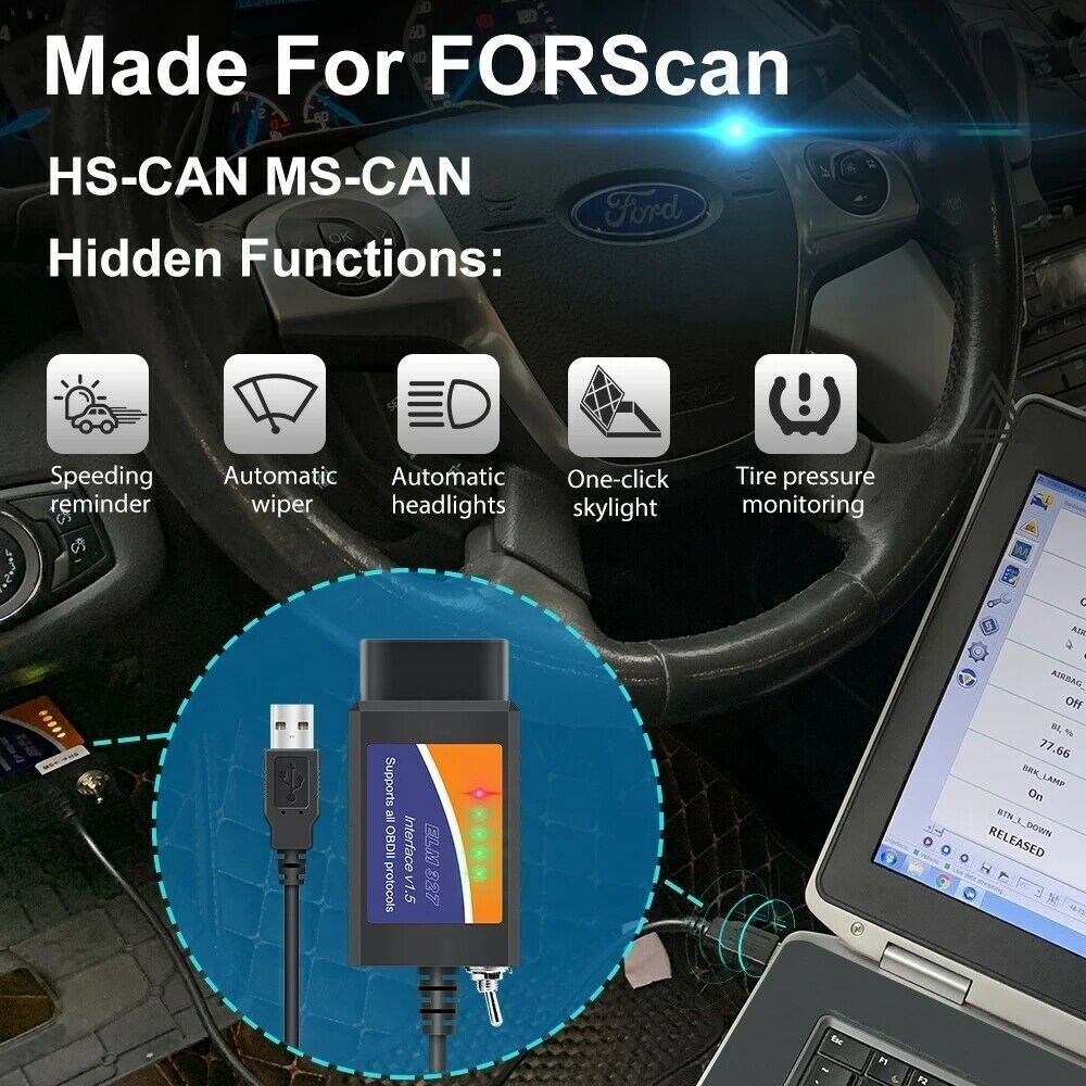 2024 FORScan ELM327 OBD2 Car Diagnostic Scanner Adapter USB Code Reader For Ford