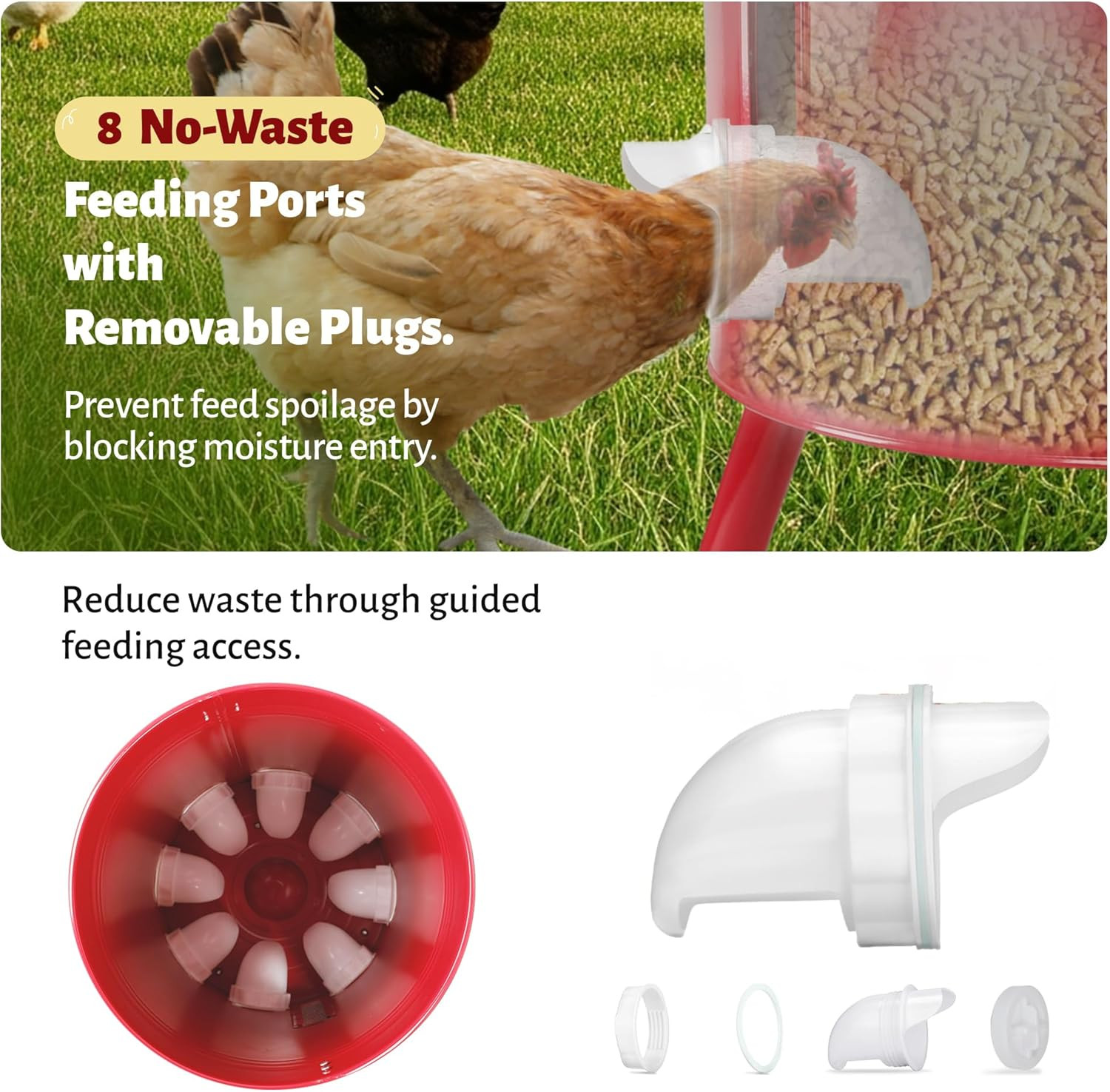 75 LB Large Free Standing Chicken Feeder, Portable Gravity Chicken Feeder Automa