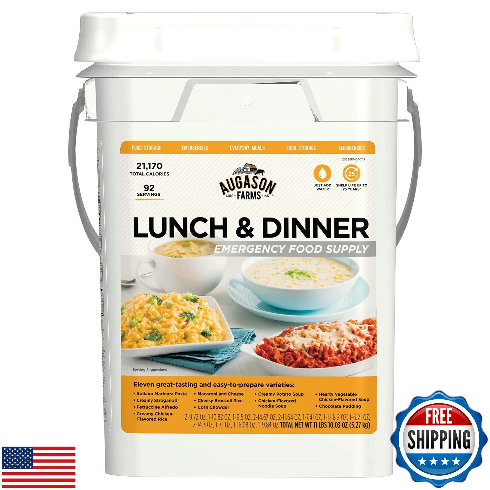 Augason Farms Lunch and Dinner Variety Pail Emergency Food Supply 4-Gallon Pail