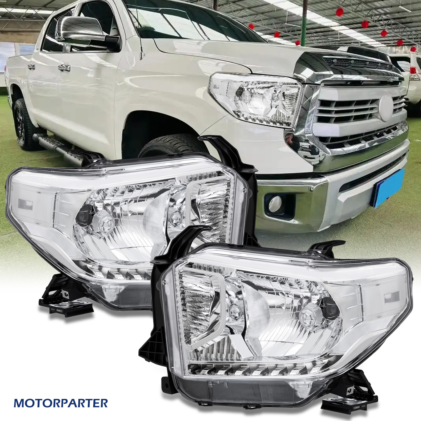 Pair Chrome Headlights Halogen For 2014-2021 Toyota Tundra Front Lamps
