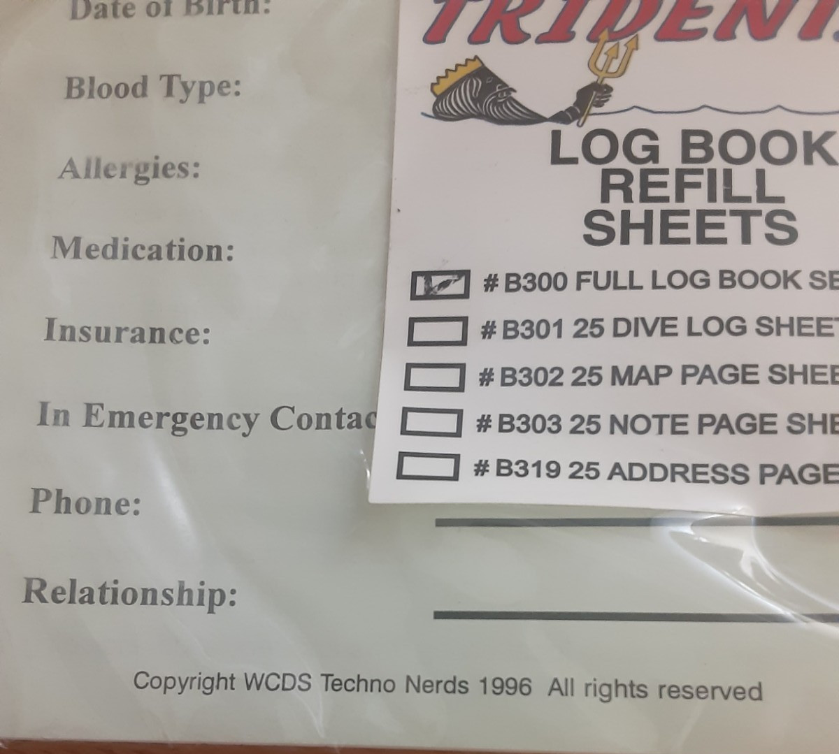 Trident Dive Log Book Refill Sheets — #B300 (Factory Sealed)