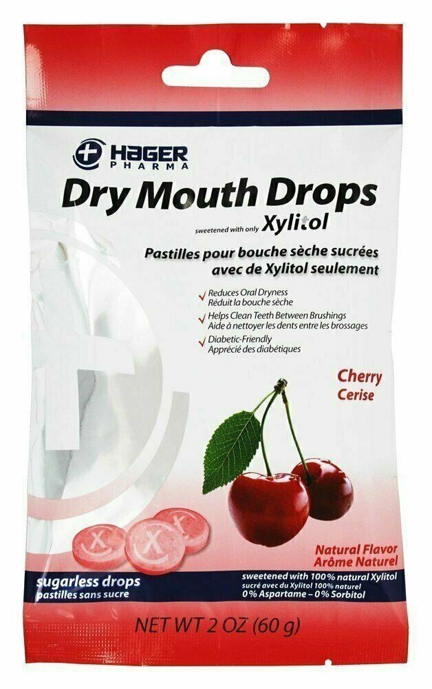 Hager Pharma Dry Mouth Sugarless Drops with Xylitol Cherry Flavor 2 Ounce 6 Pack