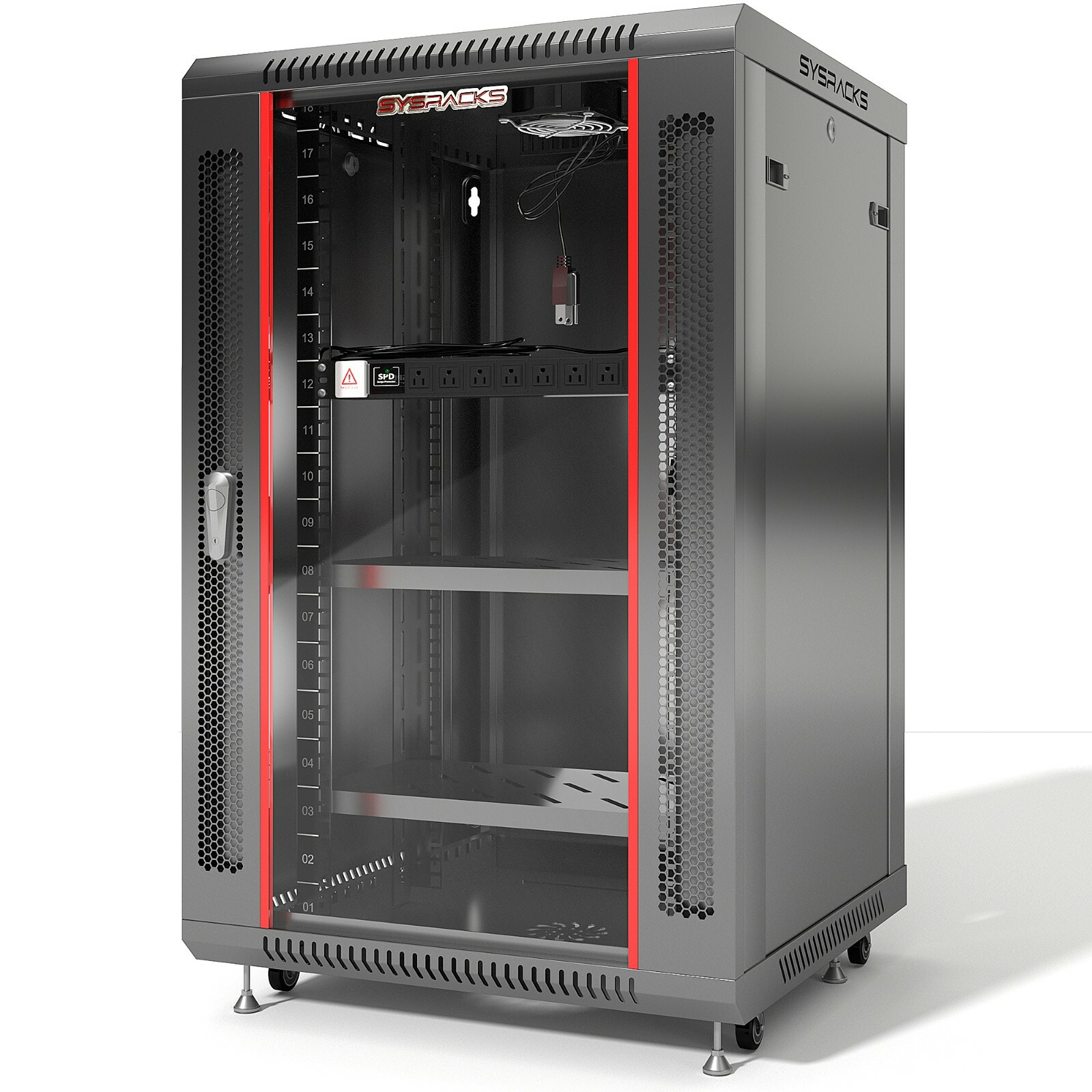 18U Server Rack Locking Network Cabinet Data Enclosure with PDU-Feet-Fan-Shelf