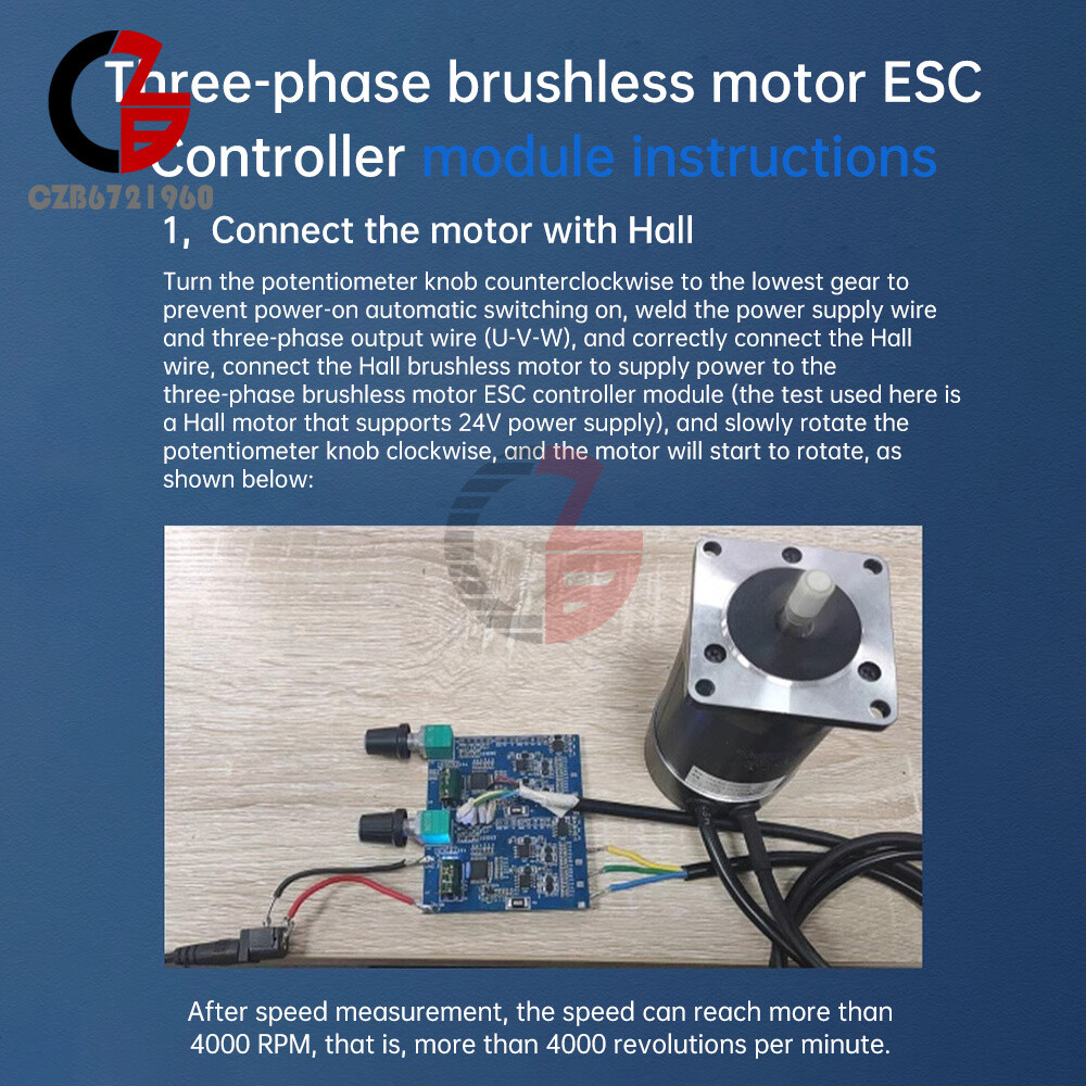 3-Phase Brushless Motor ESC Speed Controller Module W/ Hall DC12-24V 10A STC32G