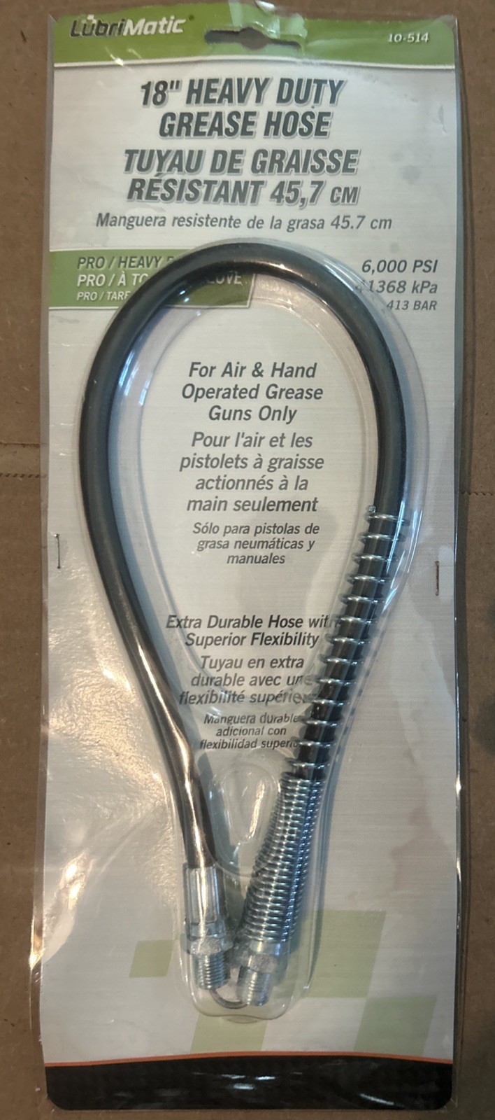 Lubrimatic 10-514 Heavy Duty Grease Whip Hose 18" 1/8” NPT  Superior Flexibility