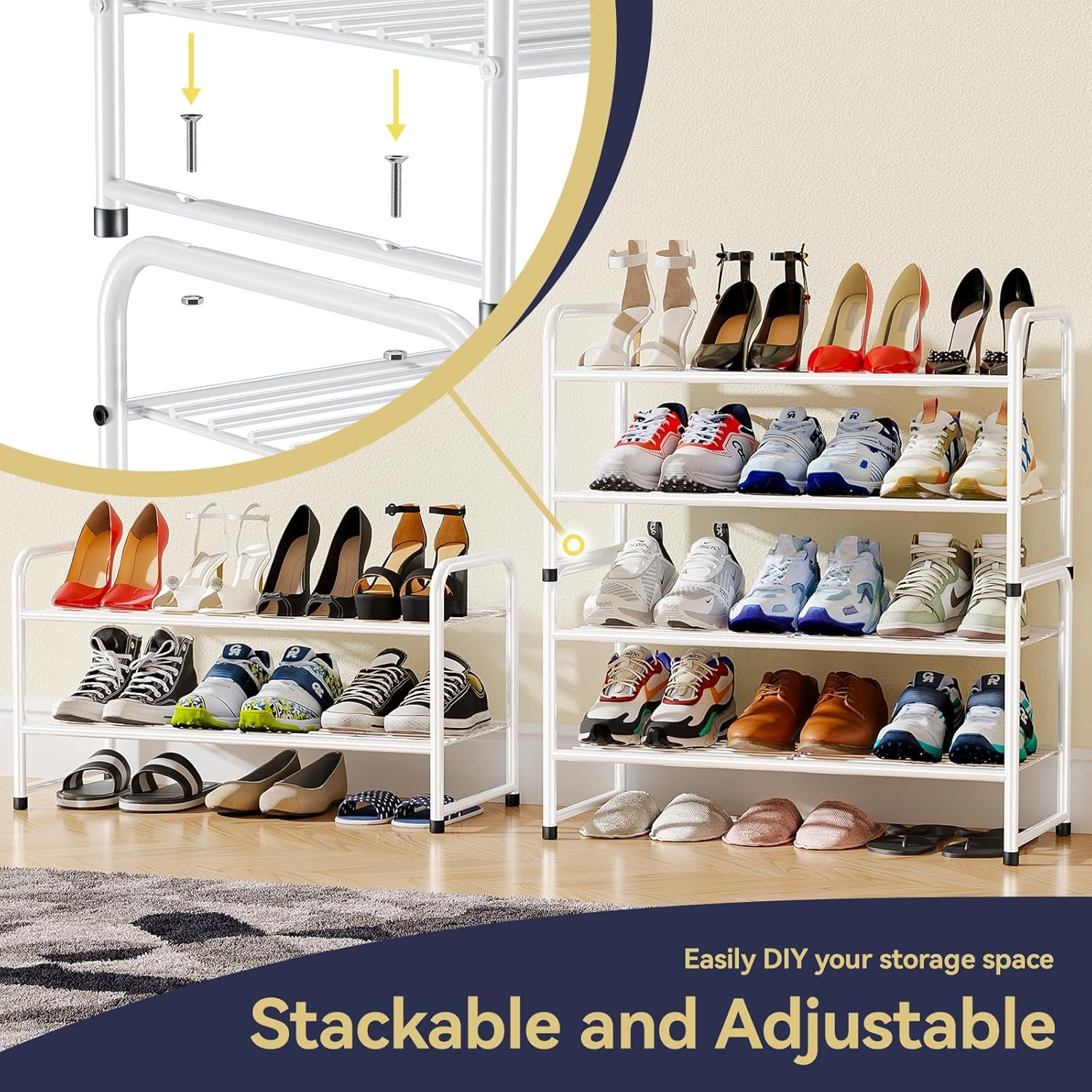 Shoe Rack White Closet 2 Tier 27" Shoe Organizer Shelf Stackble Metal