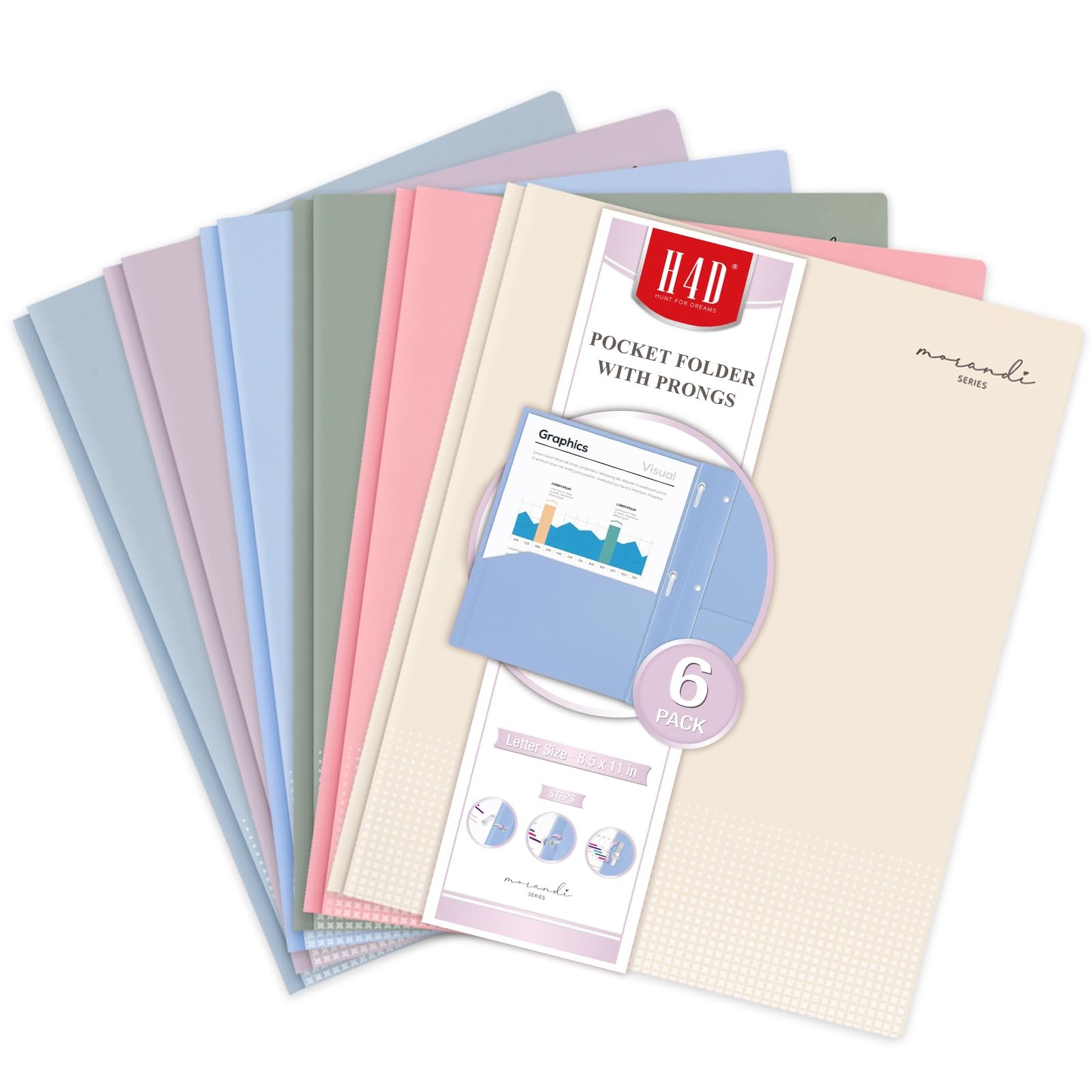 Plastic 2 Pocket Folders with Prongs, 8.5x11, Pastel Colors, 6 Pack