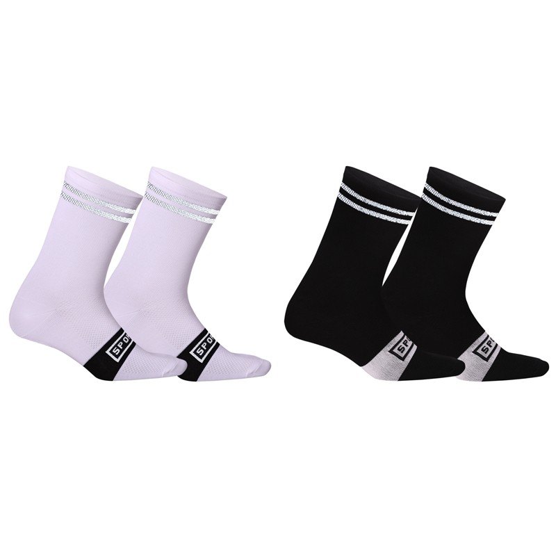 2 Pairs Reflective XC Cycling Riding Bicycle Bike Sports Ankle Socks Black White