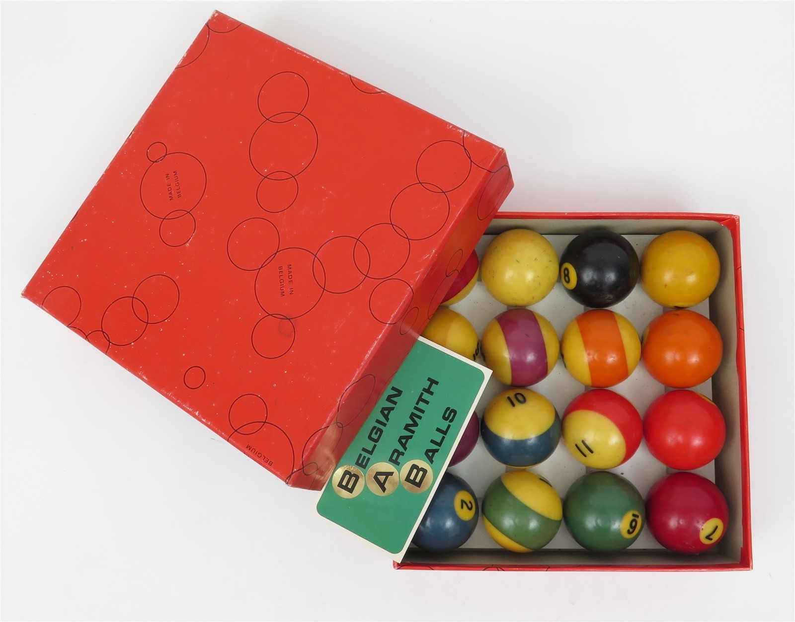 Vintage Aramith Billiard Balls Set 2.25" Belgian Pool Balls w/ Original Box
