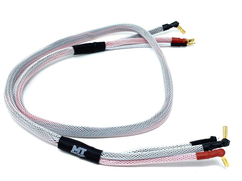 MT Racing 2S Pro Charge Cable 90° 4mm to 4/5mm Bullet White 1 Meter MTR1159