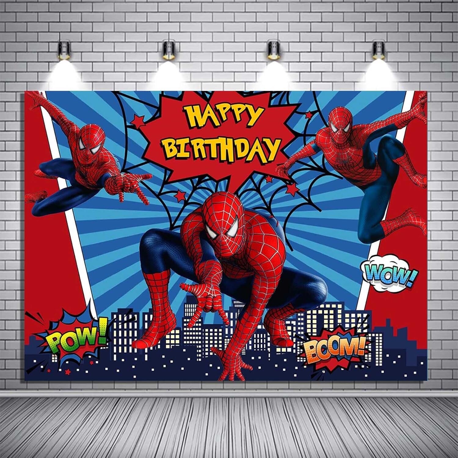Spiderman Marvel Superhero Happy Birthday Backdrop 5x3.5ft Party Decoration