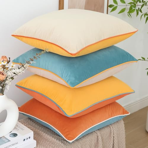 Soft Velvet Throw Pillow Covers 18x18 inch 18" x 18" (Pack of 4) Orange/Yellow