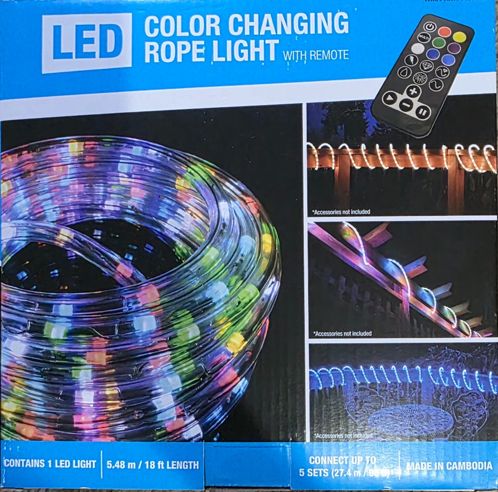 18ft LED Color Changing Rope Light w Remote Indoor Outdoor Connectable RGB New