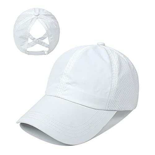 Ponytail Hat for Womens, Quick Drying Mesh Ponytail Hole One Size White
