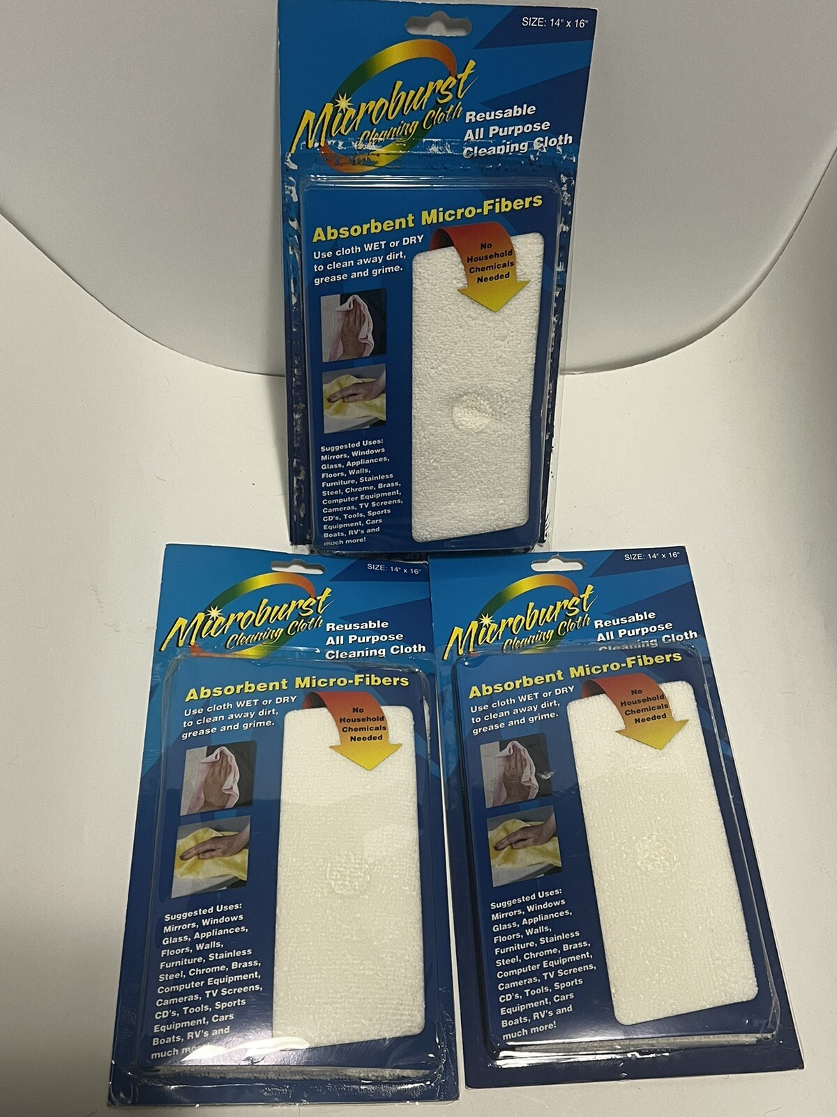 Lot Of 3 Microburst All Purpose Reusable 14” X 16” White Cleaning Cloths New