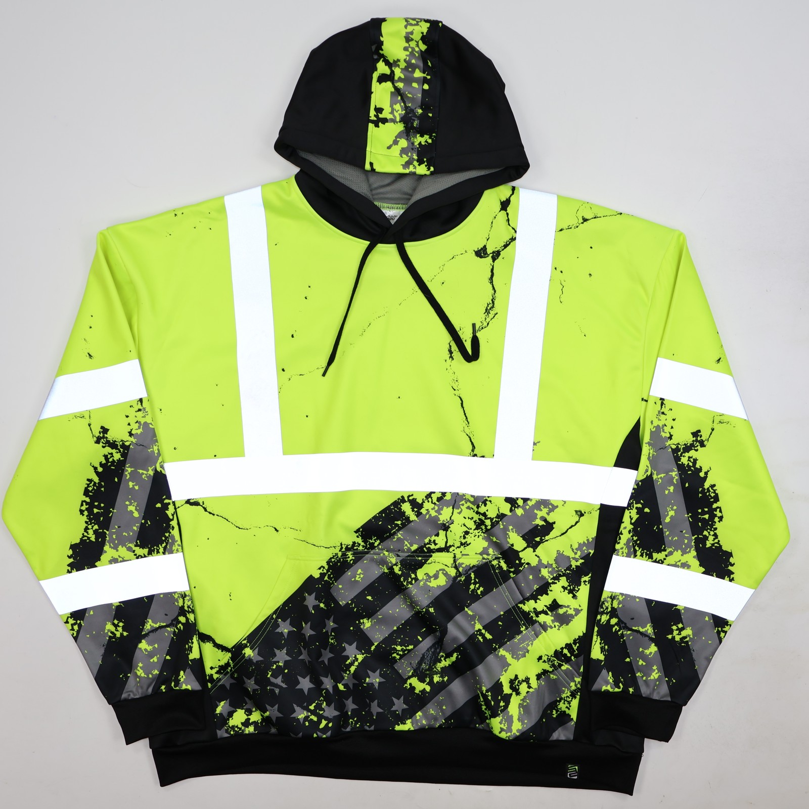 SS360 Safetyshirtz Hi-Vis Hoodie 3XL Neon Yellow Black Distressed Flag