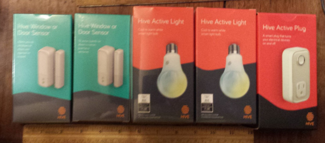 HIVE Security Home System lot: 2 Window/Door Sensors, 2 Active Lights, 1 Plug