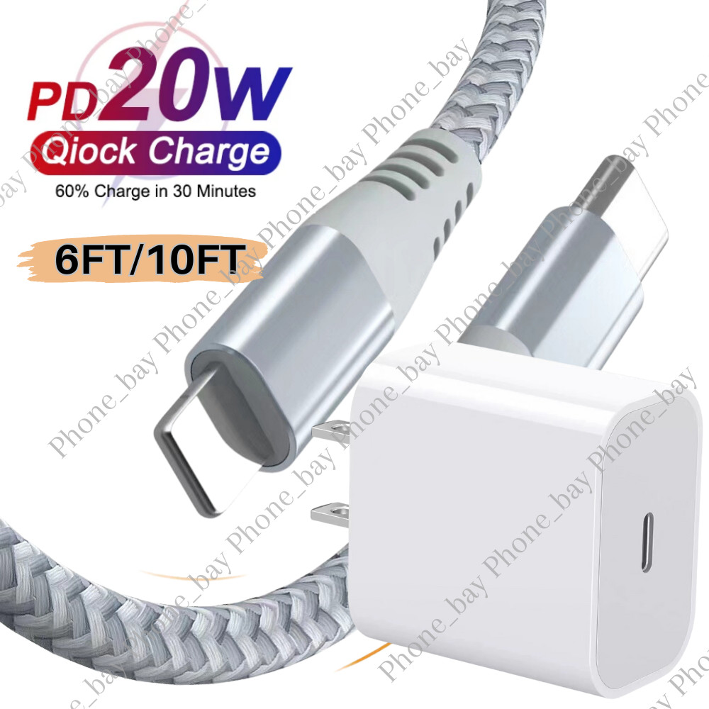 For iPhone 14 13 12 11 Pro XR PD Fast Charger Cord 20W USB-C Power Adapter Block