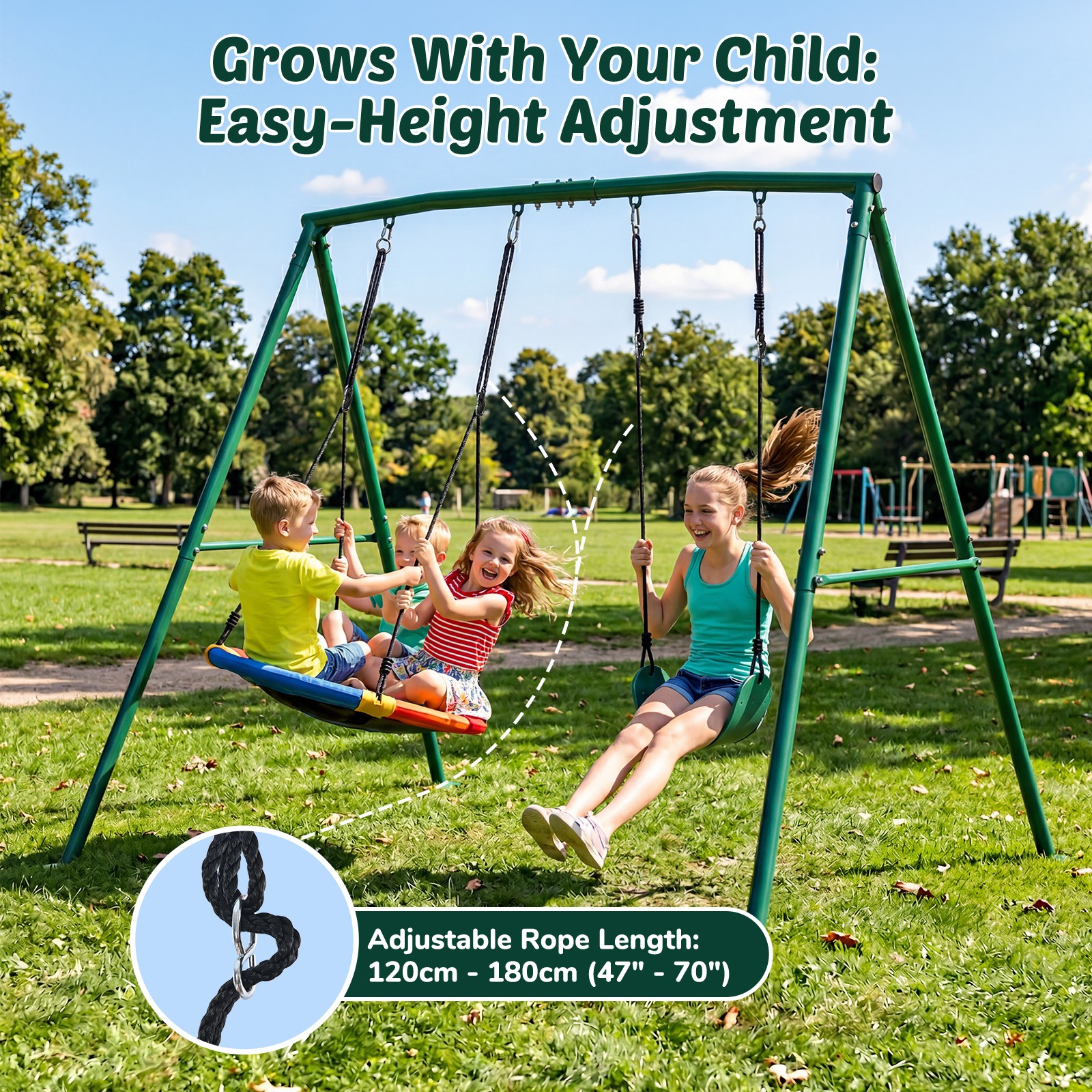 Trekassy 440lbs 2 Seat Metal Swing Set with Heavy Duty A-Frame Metal Swing Stand
