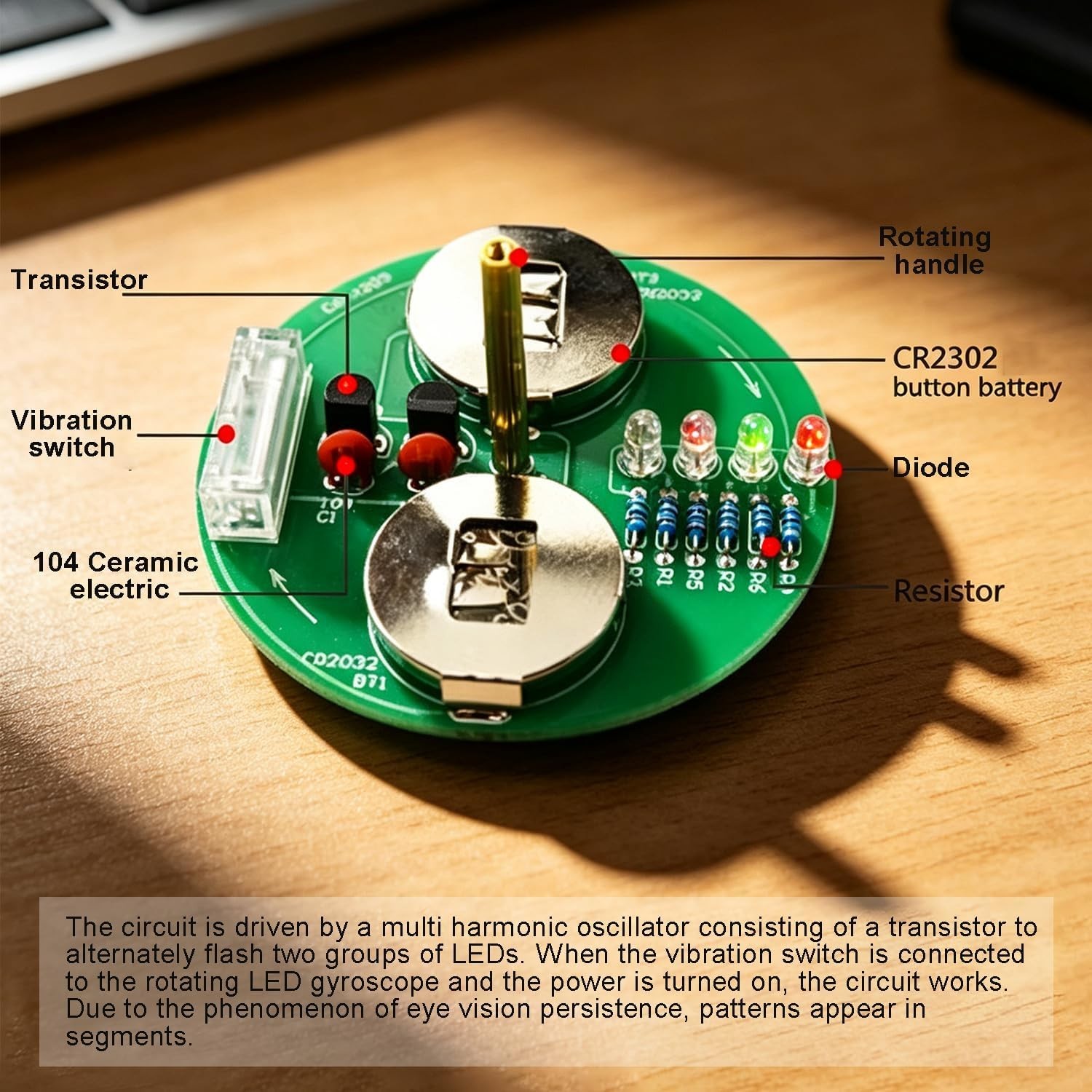 Beginner-Friendly Electronics Kit: LED Rotating Gyroscope Soldering Project