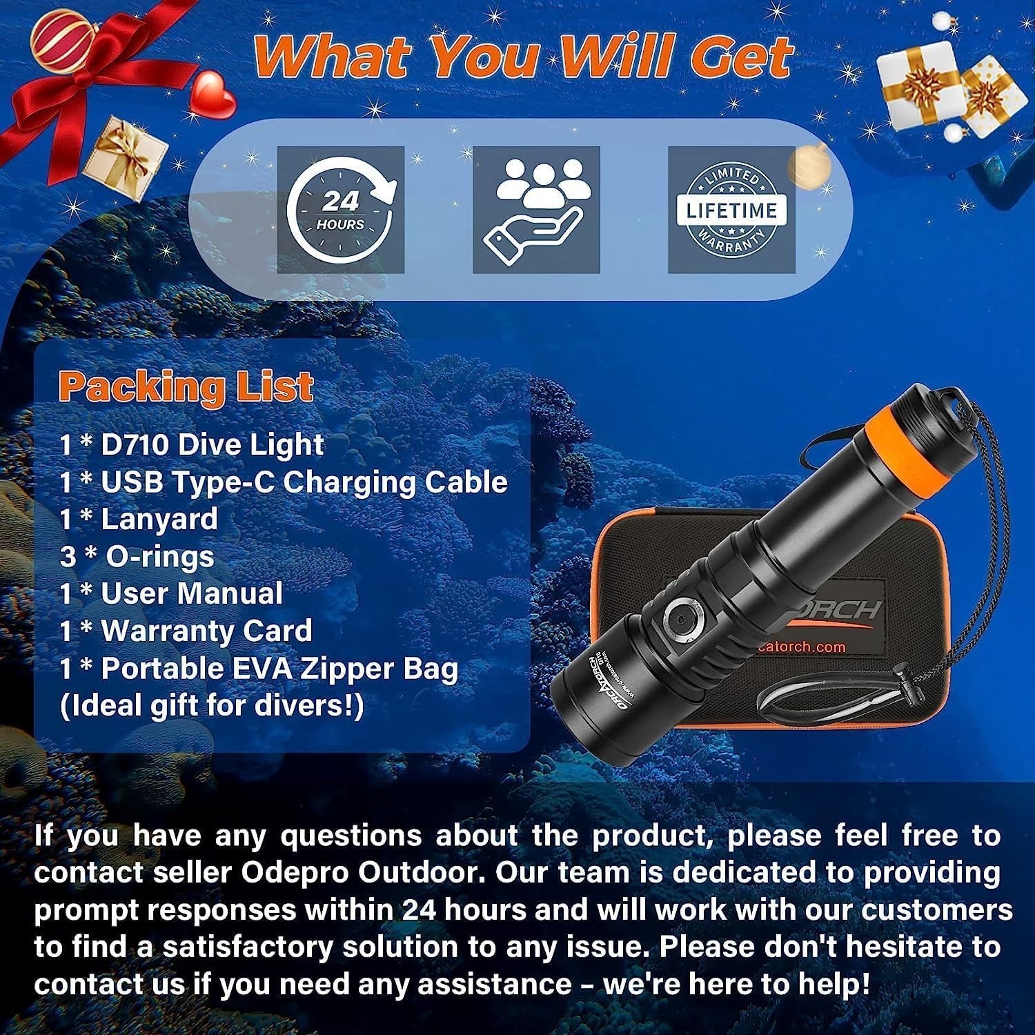 Waterproof Underwater Flashlight, 6° Narrow Beam