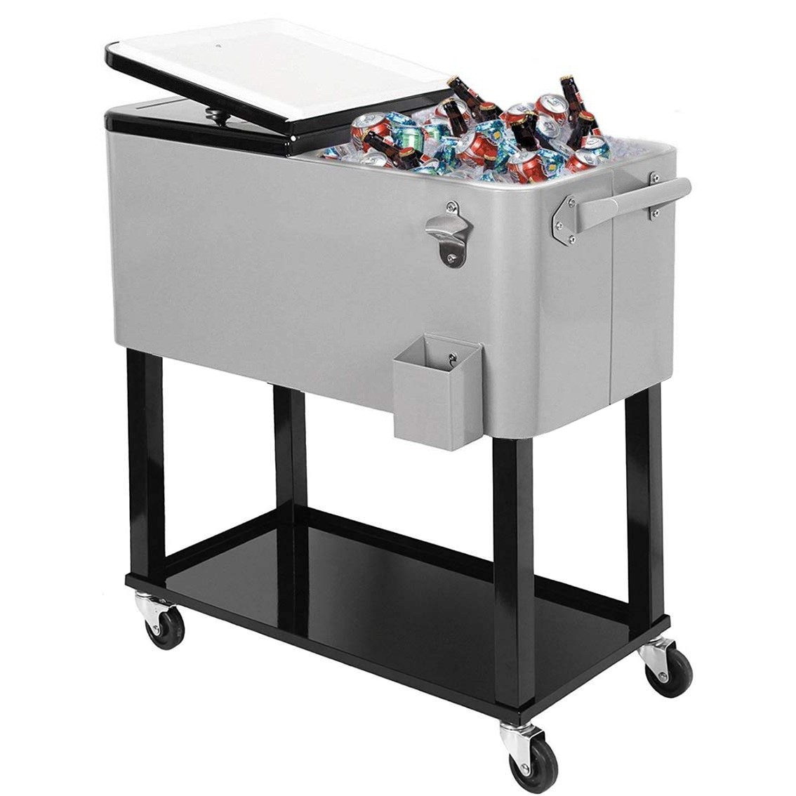Grey 80 Qt Quart Rolling Cooler Ice Chest Beverage Bar for Patio Outdoor Party