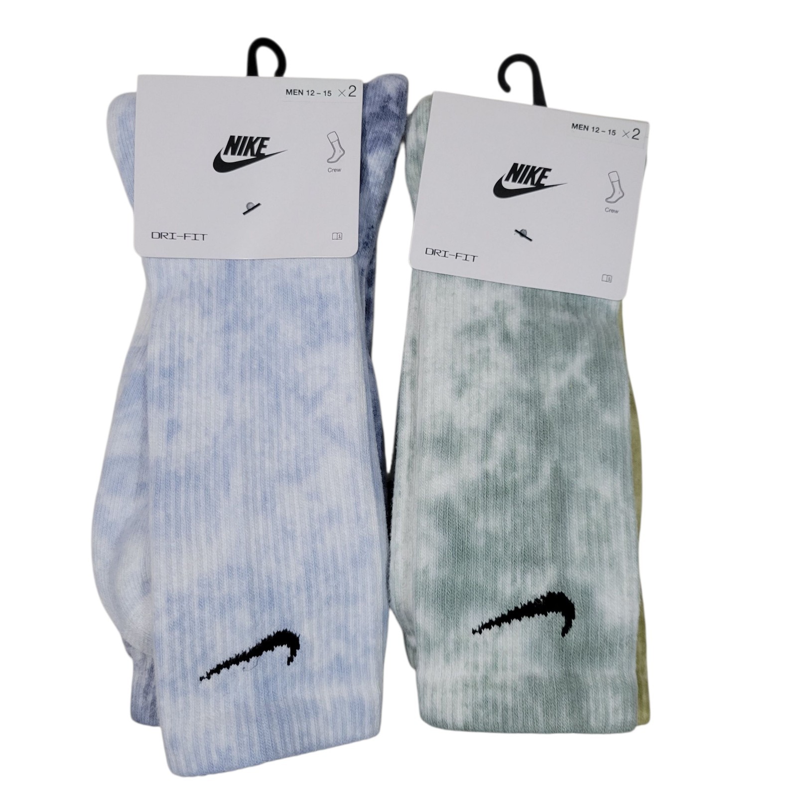Nike Everyday Plus Crew Socks Tie Dye Men Size 12-15 Blue Green 4 Pairs (2 Pkgs)
