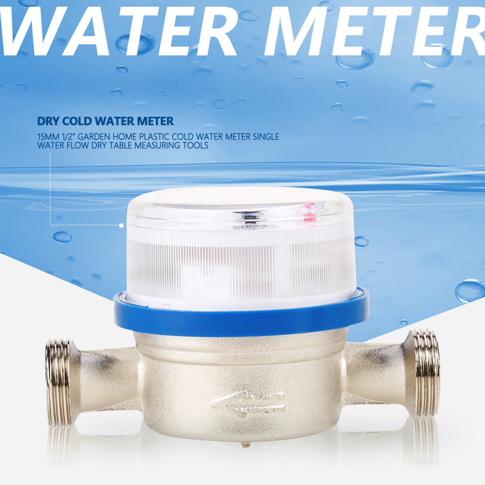 15mm 1/2" Plastic Cold Water Meter Single Water Dry Table Measuring Tools