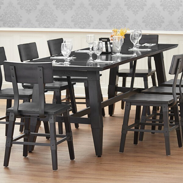 30" x 96" Rectangular Solid Wood Live Edge Restaurant Table Top in Gray Wood