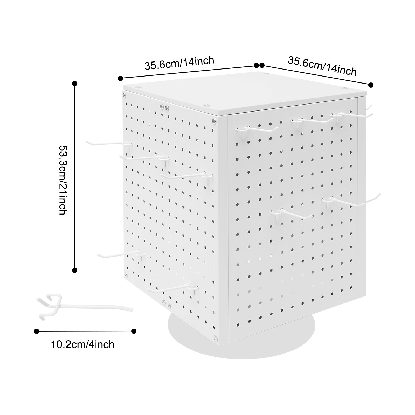 Pegboard Rotating Display Stand, 4 Sided Spinning Peg Board Display, w/ 20 hooks