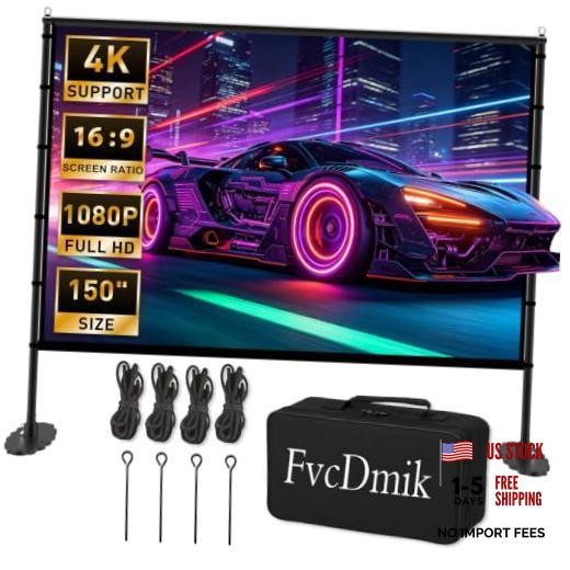 150 inch Projector Screen with Stand, 16:9 4K HD Portable Outdoor 150IN Screen