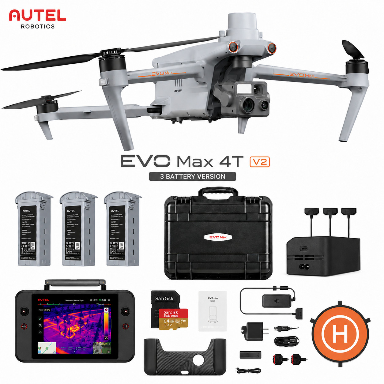 Autel Robotics EVO Max 4T 8K Thermal Drone & 7.9" Smart RC V3 3 Batteries