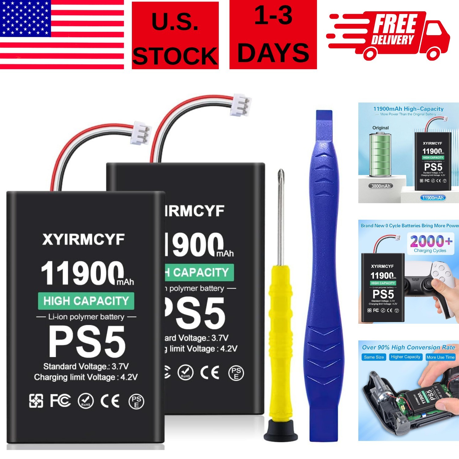 2PCS Battery Compatible with PS5/LIP1708 (New Upgra, 11900mAh New 0 Cycle High