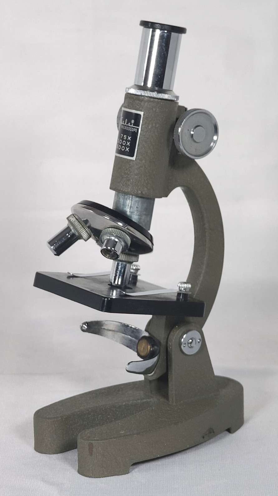 Vintage SELSI 75X, 300X, 600X Scientific Microscope w/ Wooden Case - INCOMPLETE