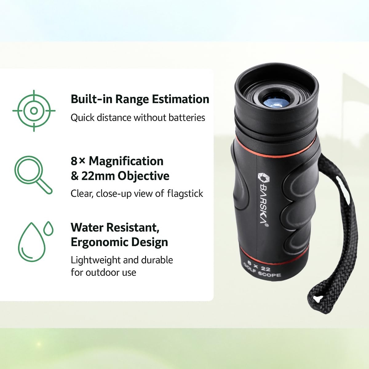 Barska Blueline 8x22 Waterproof Golf Scope Monocular with One Size, Black