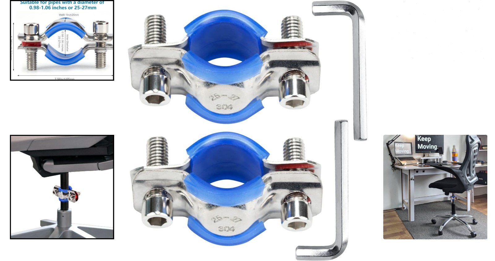 2-Pack Stainless Steel Office Chair Sinking Fixers for Height Lock, Fits 25-2...