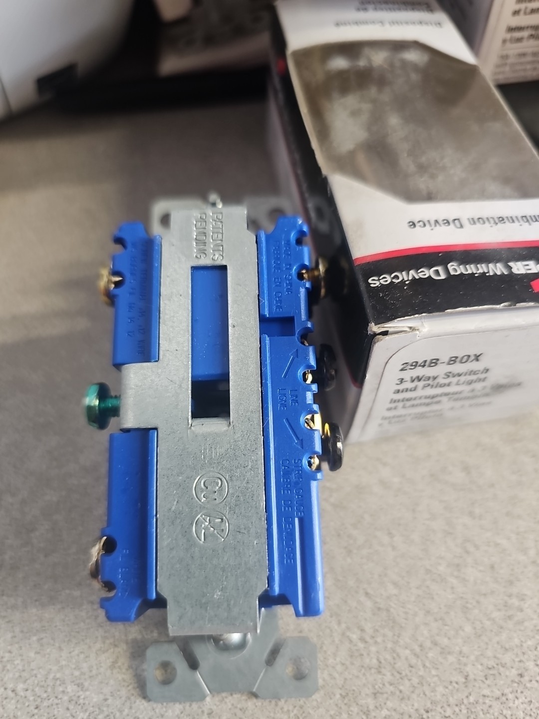 COOPER WIRING DEVICES 294B - BOX COMBINATION 3- WAY SWITCH AND PILOT LIGHT