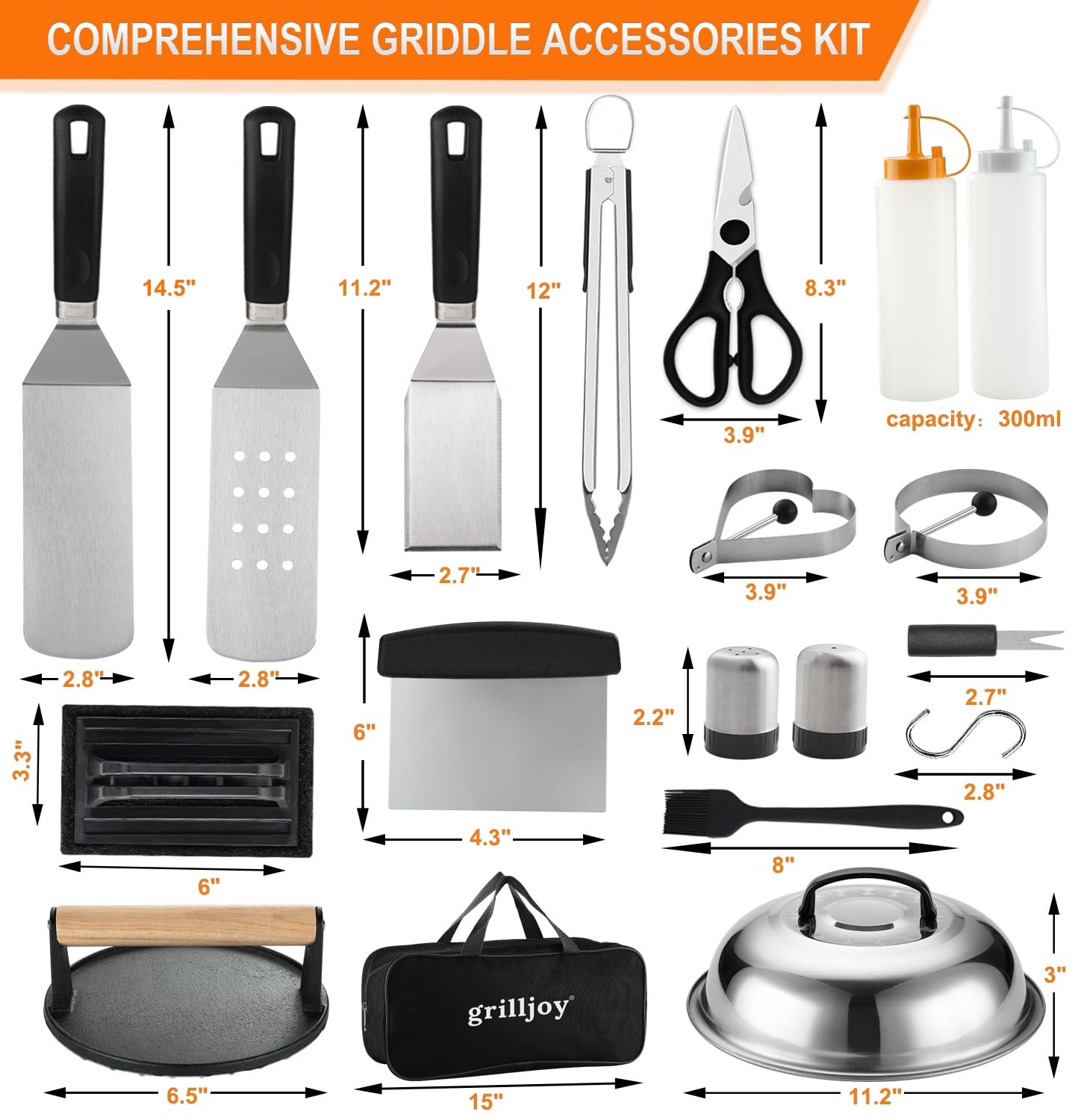 Professional Griddle Accessories Kit Set with Smash Burger Press - Extra Thick