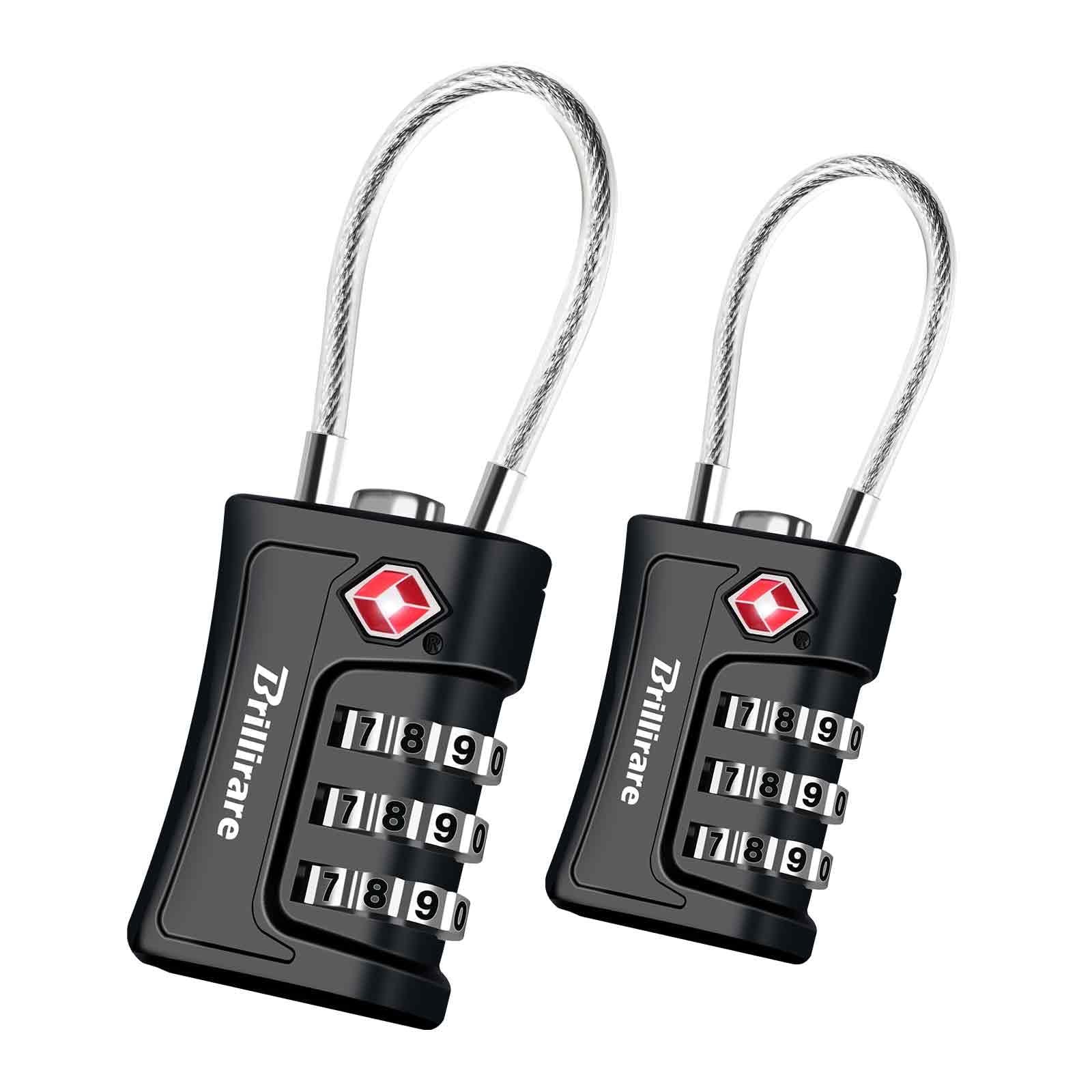 BRILLIRARE 2 Pack TSA Approved Luggage Locks, Combination Travel Cable Black