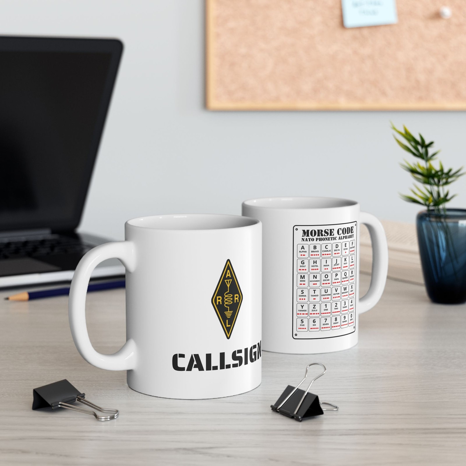 Ham Radio Callsign Mug Ceramic Mug | ARRL Logo, Morse Code & NATO Chart