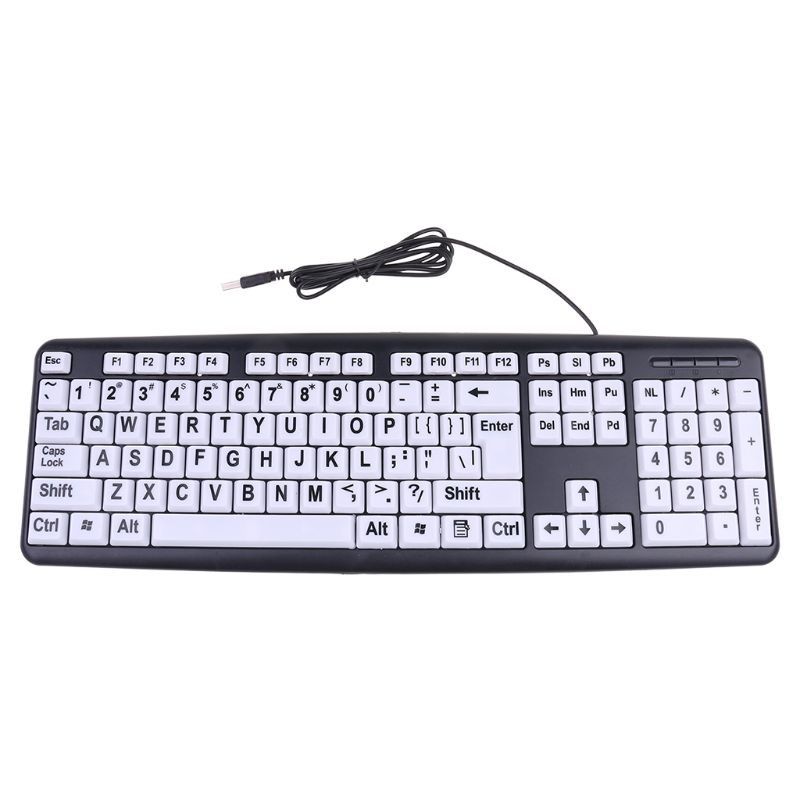 Large Print Wired Keyboard Desktop Laptops USB Seniors Elderly Visually Impaired